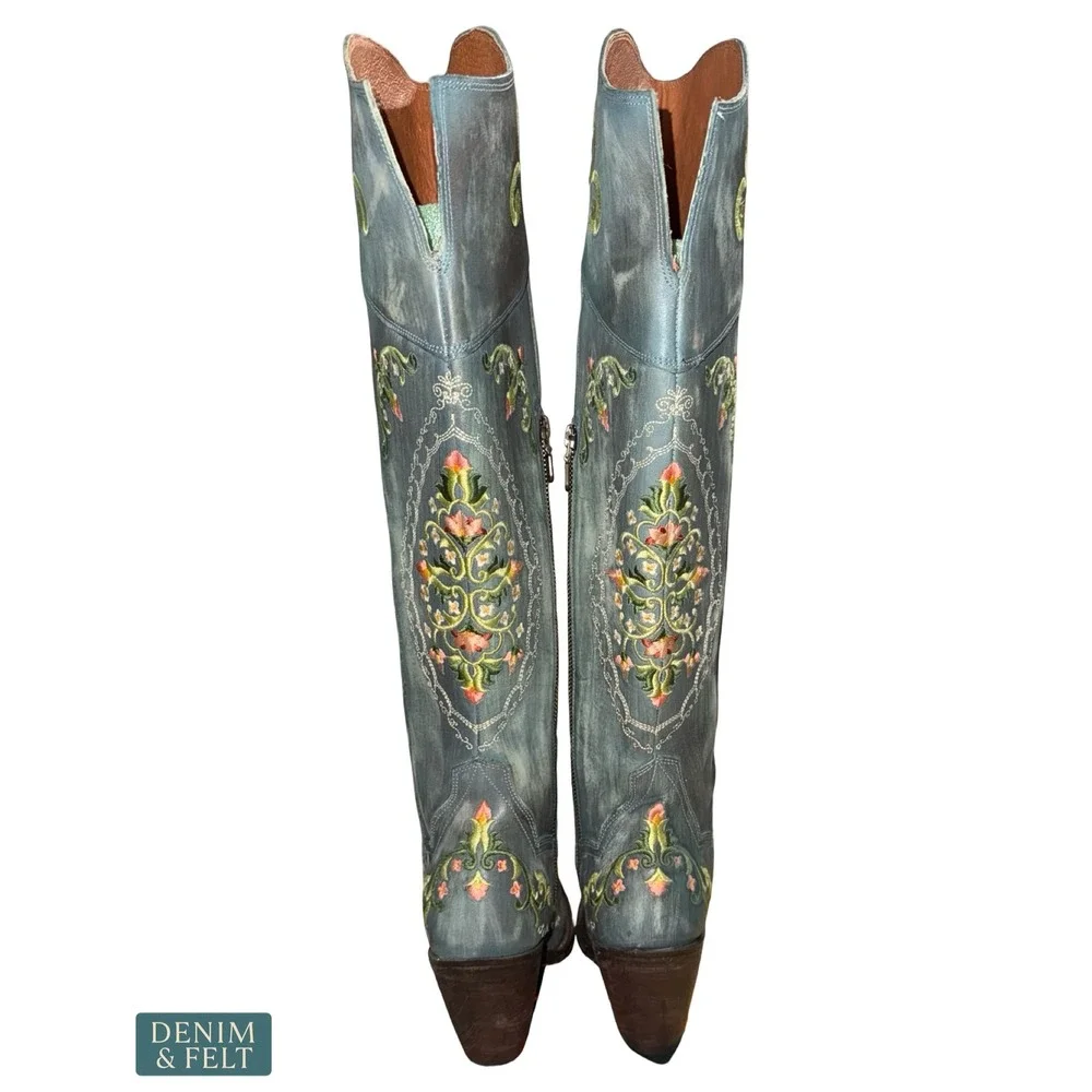 NEW‎ Dan Post Flower Child Turquoise Embroidered Knee High Western Boots 6.5 - Picture 8 of 16